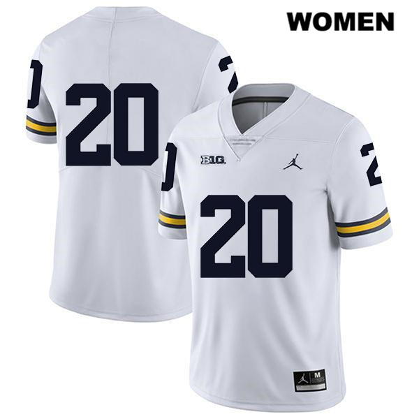 Women's NCAA Michigan Wolverines Brad Hawkins #20 No Name White Jordan Brand Authentic Stitched Legend Football College Jersey QN25Z65TR